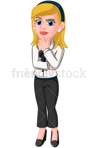 Frowning business woman thinking - Image isolated on transparent background. PNG