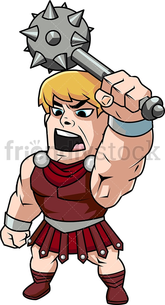 Gladiator raising his mace shouting. PNG - JPG and vector EPS (infinitely scalable). Image isolated on transparent background.