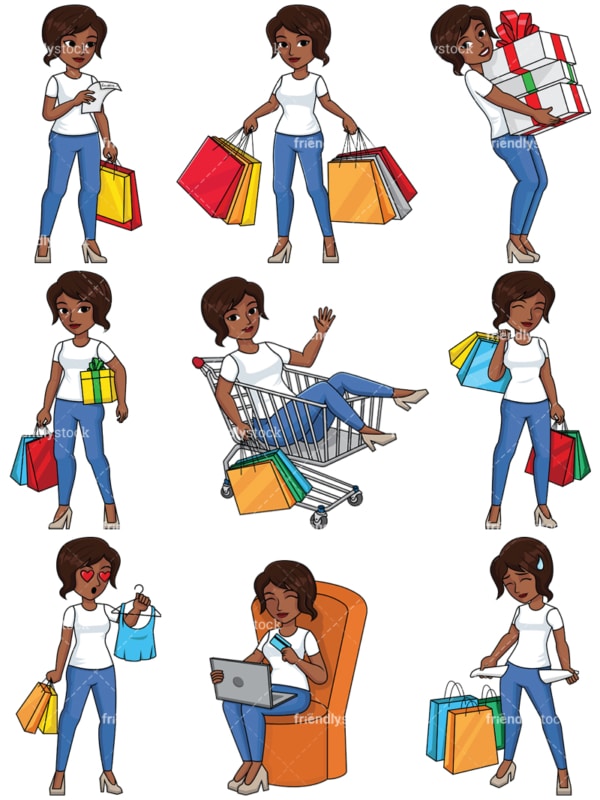 Black woman shopping collection - Image isolated on transparent background. PNG