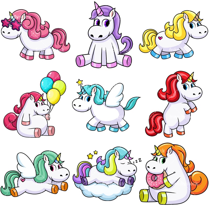 Cute Unicorns Vector Cartoon Clipart - FriendlyStock