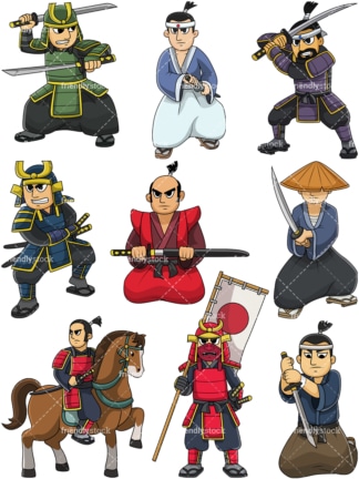 Japanese samurai warriors. PNG - JPG and vector EPS file formats (infinitely scalable). Image isolated on transparent background.