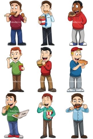 Men eating junk food - Images isolated on transparent background. PNG
