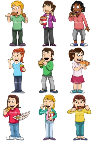 Women eating junk food - Images isolated on transparent background. PNG