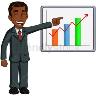 Black business man growth chart - Image isolated on transparent background. PNG