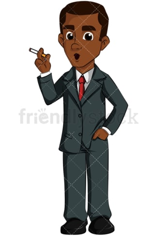 Black business man smoking cigarette - Image isolated on transparent background. PNG