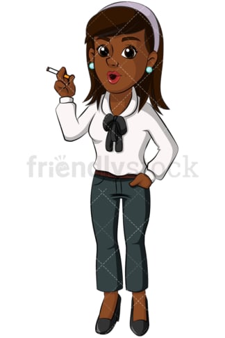 Black business woman smoking cigarette - Image isolated on transparent background. PNG