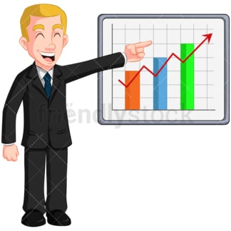 Happy business man growth chart - Image isolated on transparent background. PNG