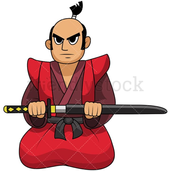 Japanese samurai kneeling. PNG - JPG and vector EPS file formats (infinitely scalable). Image isolated on transparent background.