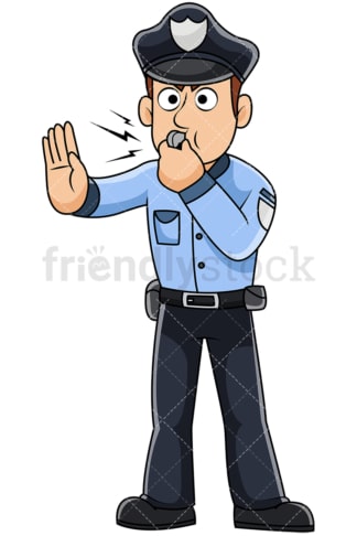 Male police officer blowing whistle - Image isolated on transparent background. PNG