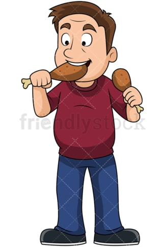 Man eating chicken drumsticks - Image isolated on transparent background. PNG