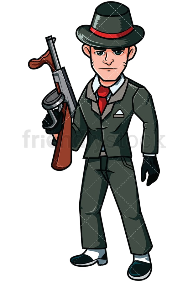 Mobster holding a russian submachine gun - Image isolated on transparent background. PNG
