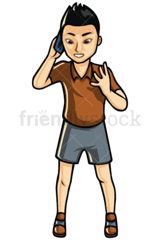 Asian man making a call - Image isolated on white background. Transparent PNG and vector (infinitely scalable) EPS