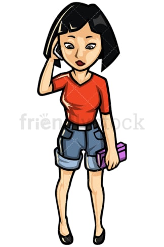 Asian woman talking on mobile phone - Image isolated on white background. Transparent PNG and vector (infinitely scalable) EPS