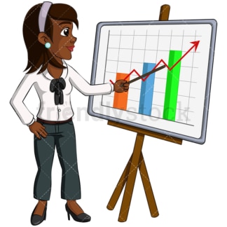 Black business woman presentation - Image isolated on transparent background. PNG