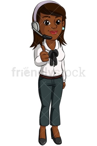 Black business woman wearing headset - Image isolated on transparent background. PNG