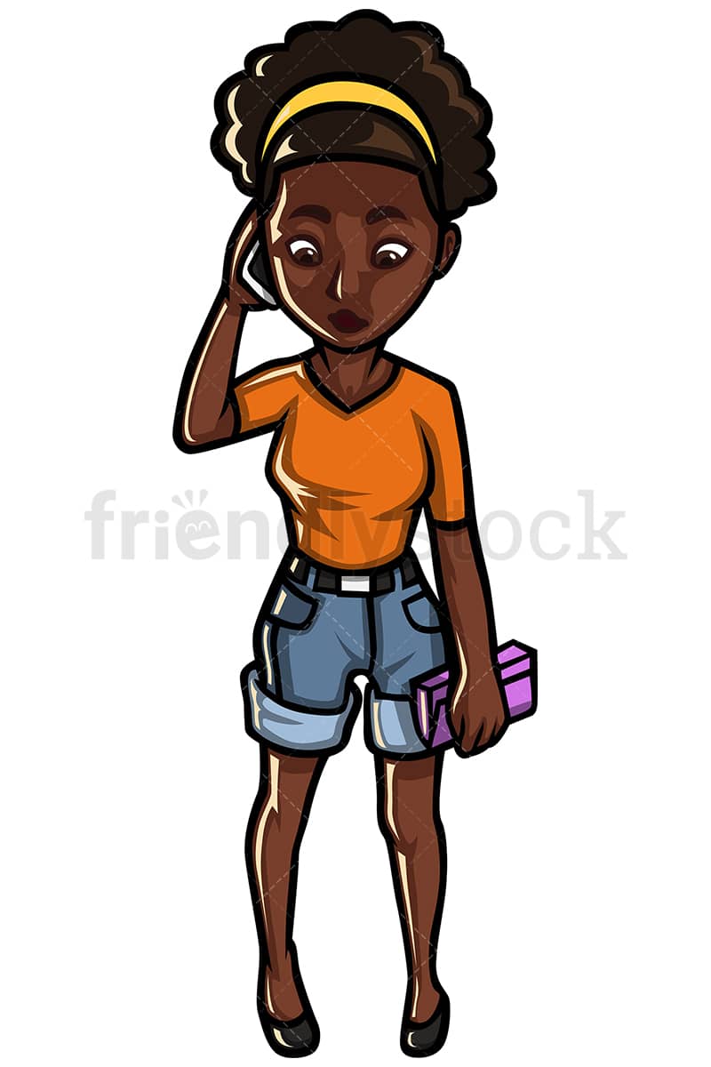 iets Tutor laag Zwarte vrouw praten op mobiele telefoon Vector Cartoon Clipart -  FriendlyStock