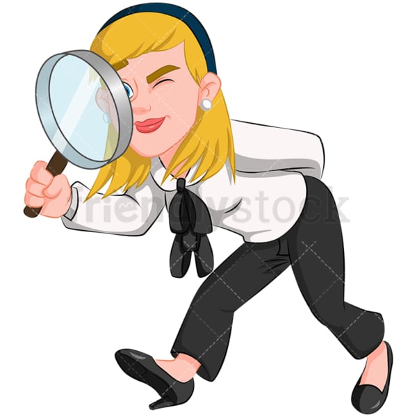 Business woman holding magnifying lens - Image isolated on transparent background. PNG