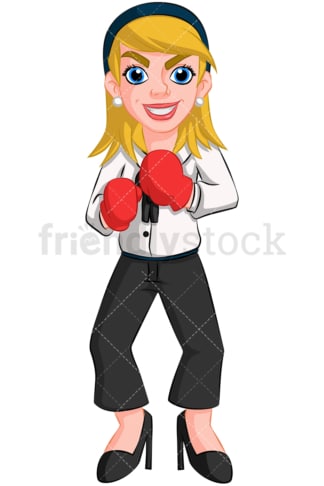 Business woman wearing boxing gloves - Image isolated on transparent background. PNG