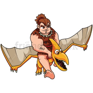 Caveman Riding A Pterodactyl - Image isolated on white background. Transparent PNG and vector (infinitely scalable) EPS