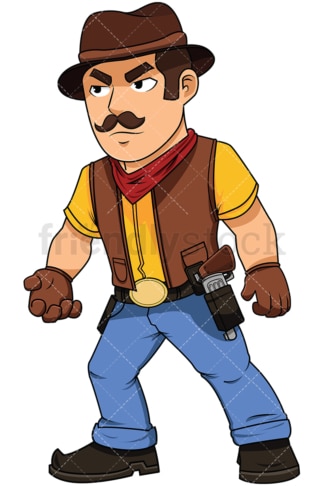 Cowboy with gun starting a fight - Image isolated on white background. Transparent PNG and vector (infinitely scalable) EPS