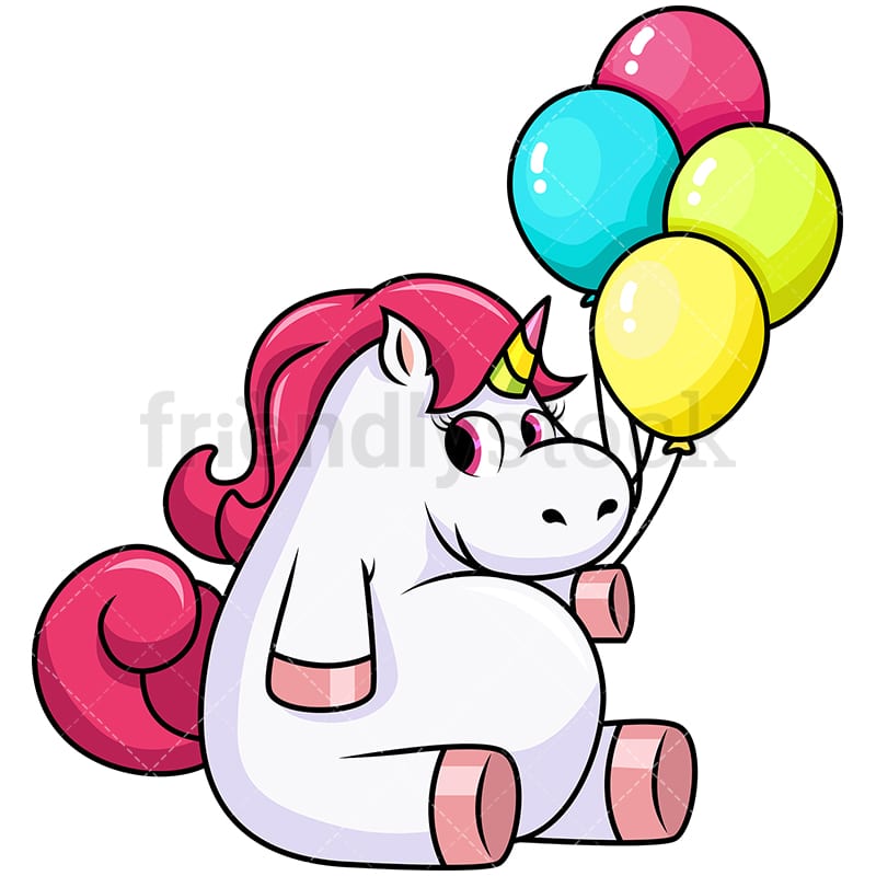 Cute Unicorn Holding Balloons Vector Cartoon Clipart ...