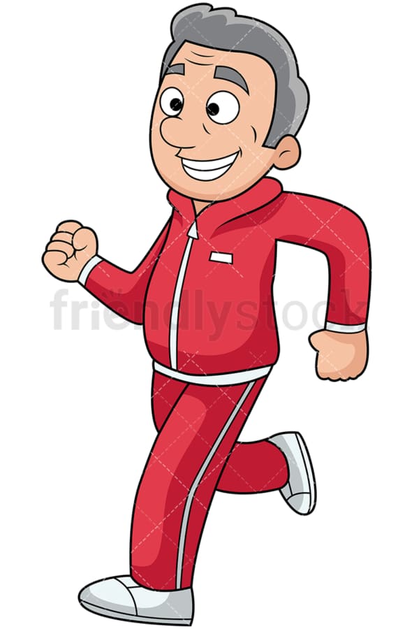 Happy mature man jogging in good shape - Image isolated on transparent background. PNG