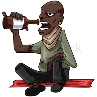 Homeless black man drinking alcohol. PNG - JPG and vector EPS file formats (infinitely scalable). Image isolated on transparent background.