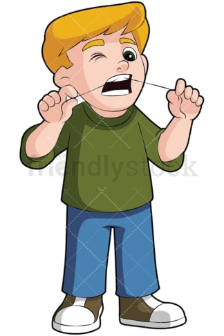 Little boy flossing his teeth - Image isolated on transparent background. PNG