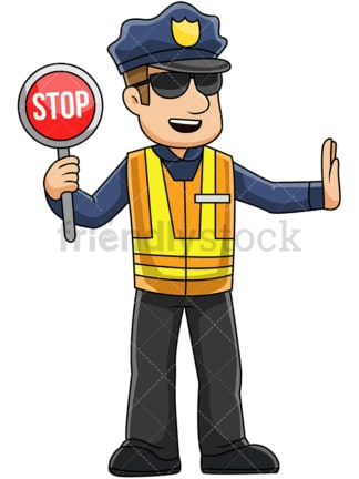 Male police officer holding stop sign - Image isolated on transparent background. PNG