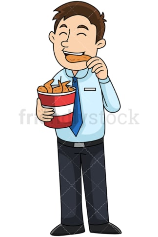 Man eating chicken wings from bucket - Image isolated on transparent background. PNG