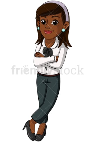 Black business woman crossing arms - Image isolated on transparent background. PNG