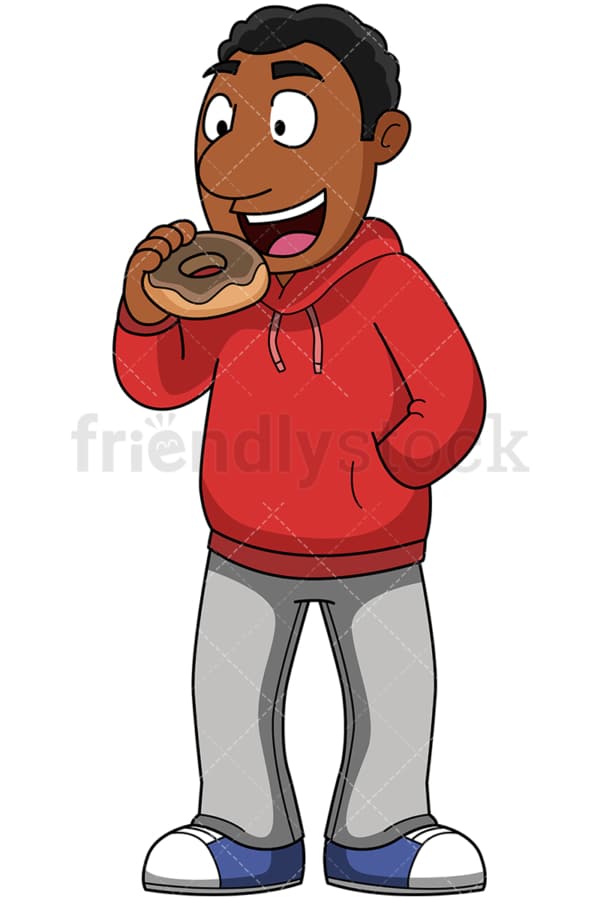 Black man eating donut - Image isolated on transparent background. PNG