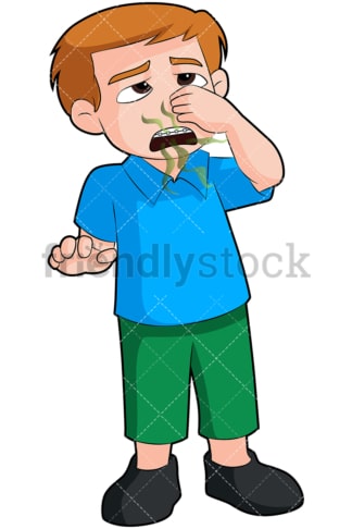 Boy with bad breath closing nose - Image isolated on transparent background. PNG