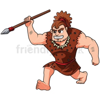 Caveman Hunting With A Spear - Image isolated on white background. Transparent PNG and vector (infinitely scalable) EPS