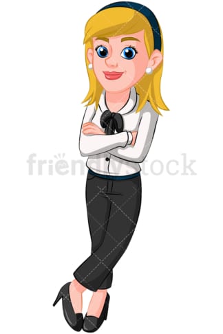 Cute business woman crossing arms - Image isolated on transparent background. PNG