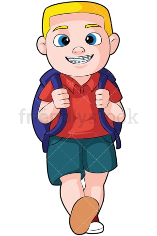 Little boy with braces going to school - Image isolated on transparent background. PNG
