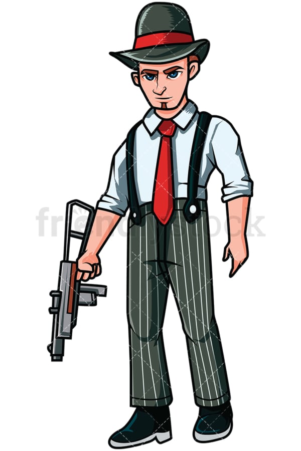 Mobster holding semi-automatic gun - Image isolated on transparent background. PNG