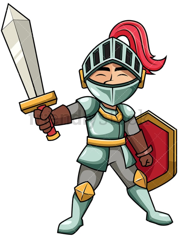Victorious knight raising sword. PNG - JPG and vector EPS file formats (infinitely scalable). Image isolated on transparent background.