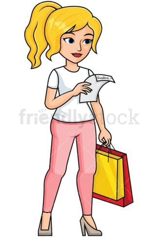 Woman reading shopping list - Image isolated on transparent background. PNG