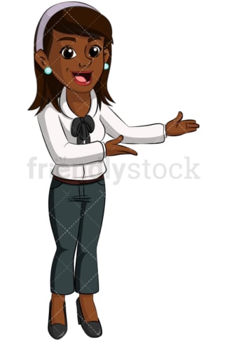 Black business woman pointing side - Image isolated on transparent background. PNG