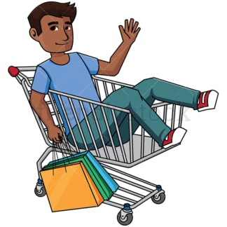 Black man inside shopping cart - Image isolated on transparent background. PNG