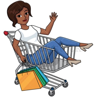 Black woman inside shopping cart - Image isolated on transparent background. PNG