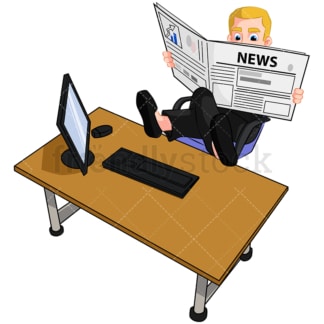 Business man reading newspaper - Image isolated on transparent background. PNG