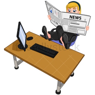 Business woman reading newspaper - Image isolated on transparent background. PNG