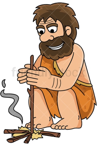 Caveman making fire by rubbing sticks - PNG, vector EPS, PDF (infinitely scalable). Isolated image.