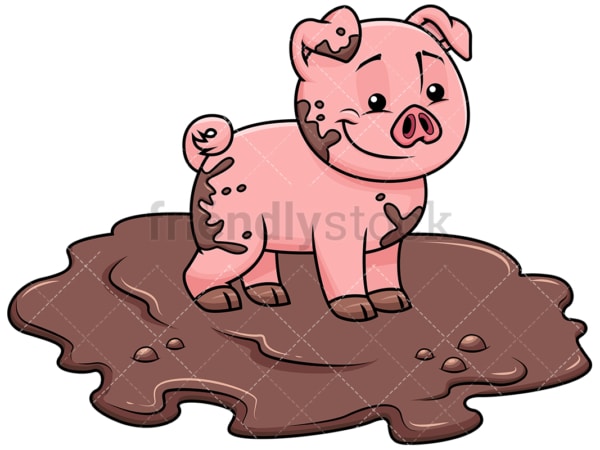 Cute pig getting dirty in swamp - Image isolated on transparent background. PNG
