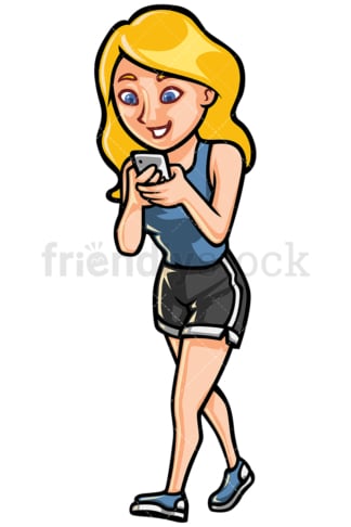 Distracted woman texting while walking - Image isolated on white background. Transparent PNG and vector (infinitely scalable) EPS