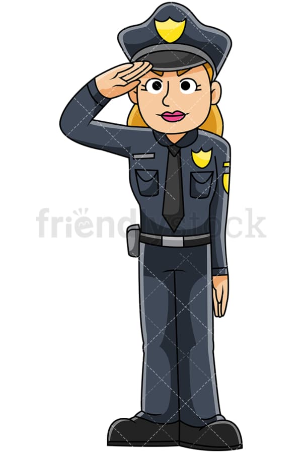Female police officer saluting - Image isolated on transparent background. PNG