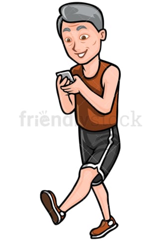 Mature man texting while walking - Image isolated on white background. Transparent PNG and vector (infinitely scalable) EPS, PDF.
