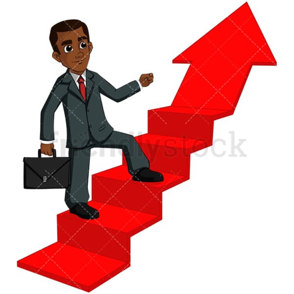 Black business man climbing arrow - Image isolated on transparent background. PNG